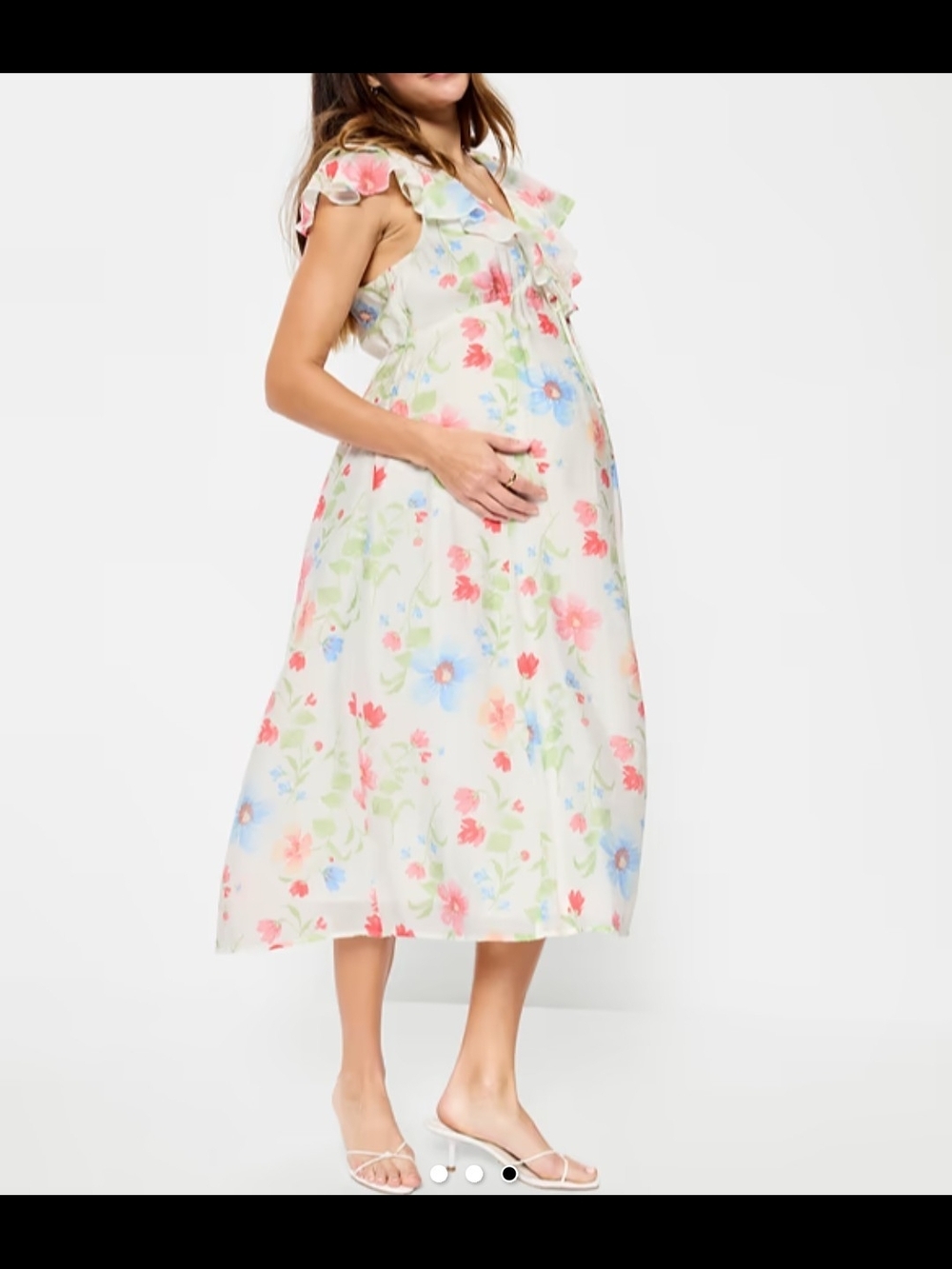 Old Navy Floral Maternity Midi Dress — Cream with Pink & Blue Flowers